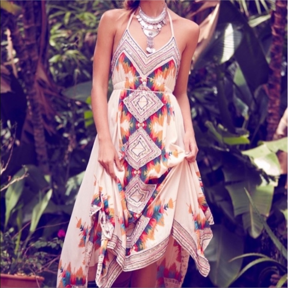 Free People Ibiza embellished halter maxi dress